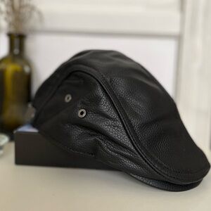 Adjustable Genuine Leather Flat Cap Newsboy Hat Ivy Cap Black HAEAUL Brand